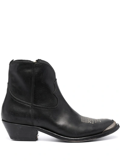 Golden Goose Young Ankle Boots In Leather With Cowboy-style Decoration In Black