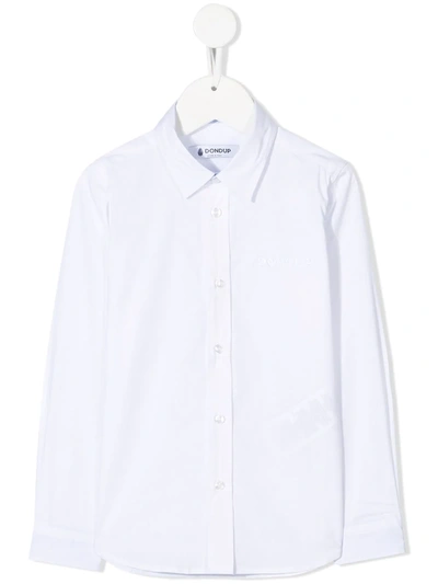 Dondup Kids' Pointed Collar Stretch-cotton Shirt In White