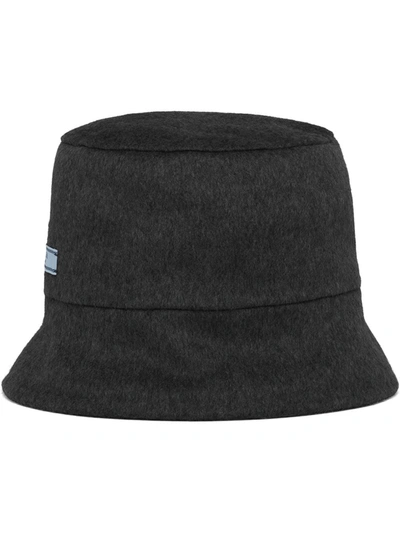 Prada Reversible Bicolor Cashmere Bucket Hat In Black/gray