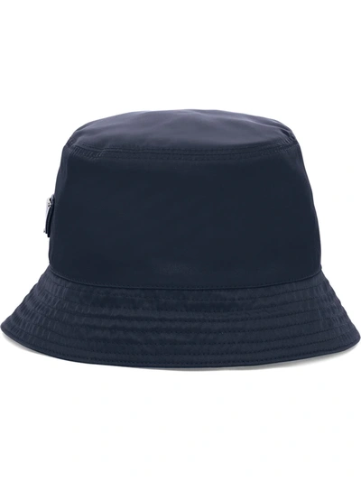 Prada Logo Plaque Wool Bucket Hat In Navy