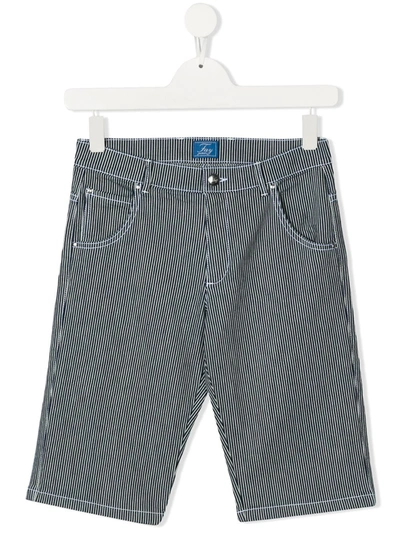 Fay Kids' Striped Denim Shorts In Blu/bianco