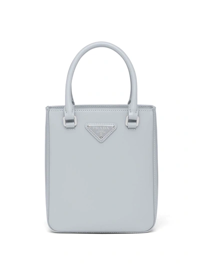 Prada Small Triangle Plaque Tote In Blue