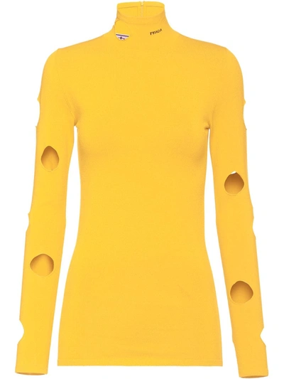 Prada High Neck Cut-out Top In Yellow