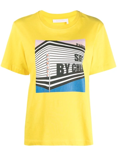 See By Chloé Printed Cotton-jersey T-shirt In Yellow