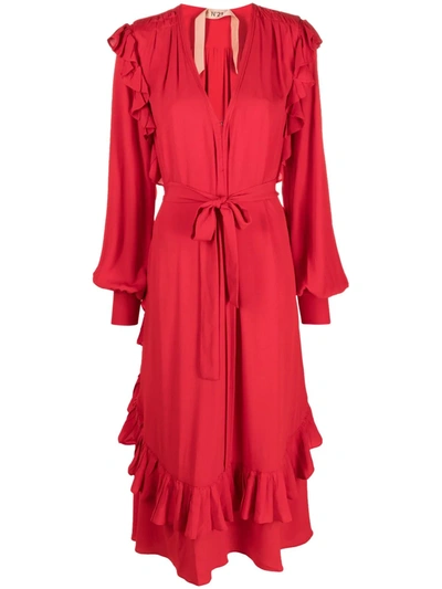 N°21 Ruffle-trim Belted Midi Dress In Red