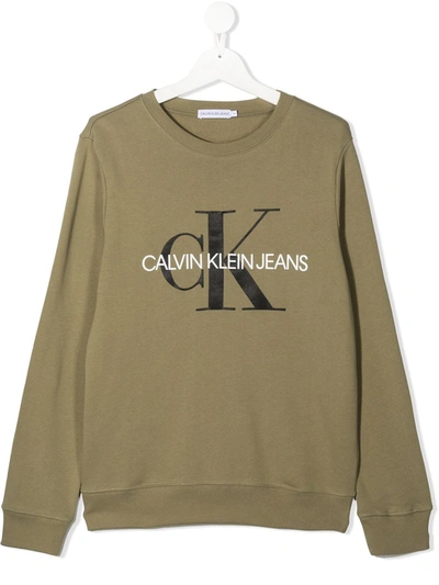 Calvin Klein Teen Logo-print Sweatshirt In Green