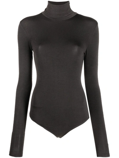 Wolford Roll-neck Long-sleeved Bodysuit In Grey