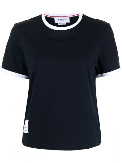 Thom Browne Asymmetric Hem Short-sleeve T-shirt In Navy