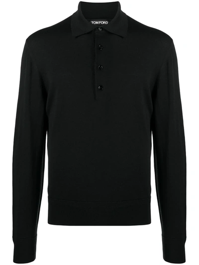 Tom Ford Knitted Long Sleeve Polo Shirt In Black