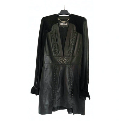 Pre-owned Just Cavalli Leather Mid-length Dress In Black