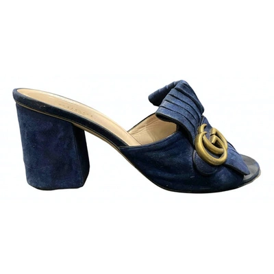 Pre-owned Gucci Marmont Blue Suede Sandals