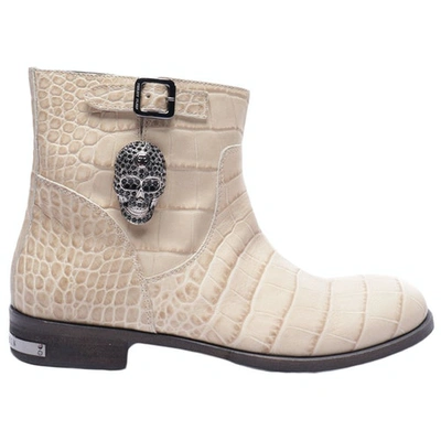 Pre-owned Philipp Plein Leather Ankle Boots In Beige