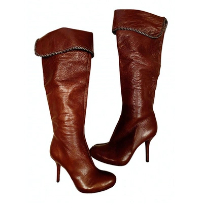 Pre-owned Dkny Leather Boots In Burgundy