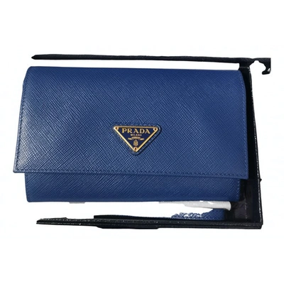 Pre-owned Prada Leather Wallet In Navy