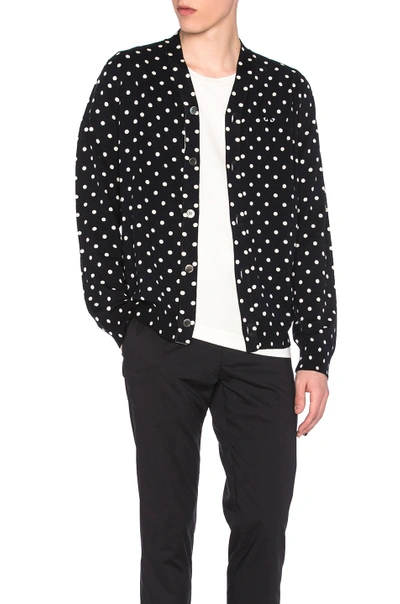 COMME DES GARÇONS PLAY DOT PRINT WOOL CARDIGAN WITH BLACK EMBLEM,CDES-MK7