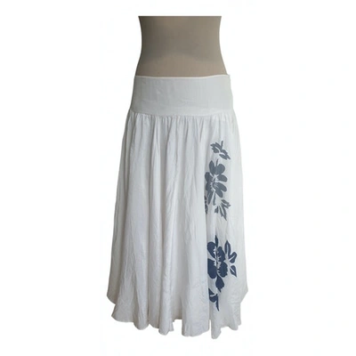Pre-owned Dkny Silk Maxi Skirt In White