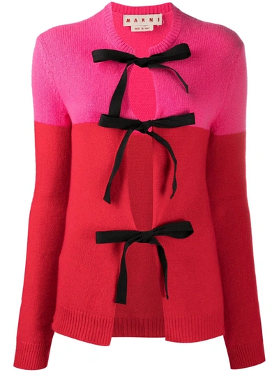 Marni Colorblock Cashmere Bow Cardigan In Orange Com