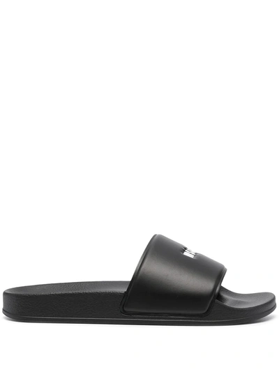 Msgm Slide Sandals With Micro Logo In Black