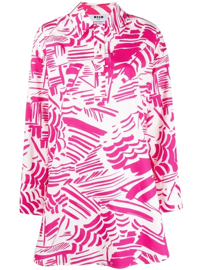 Msgm Abstract-print Shirt Dress In Pink