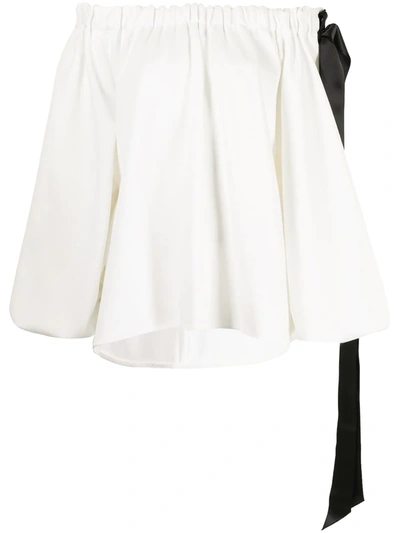 Adam Lippes Off-shoulder Ribbon Blouse In White