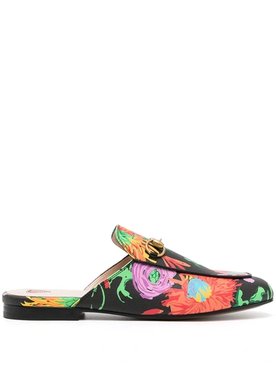 Gucci Womens Black/comb X Ken Scott Princetown Floral-print Faux-leather Slippers 2 In Multicolor