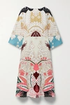 Valentino Printed Silk-crepe Midi Dress In Cream