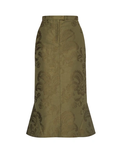 Erdem Felton Floral-jacquard Cotton-twill Skirt In Olive