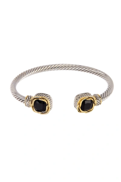 Meshmerise Twisted Cable Black Topaz Ends Bracelet In Two Tone