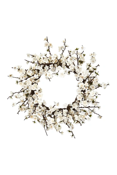 Nearly Natural 24" Plum Blossom Wreath In White
