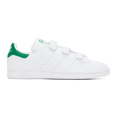Adidas Originals White & Green Velcro Stan Smith Sneakers