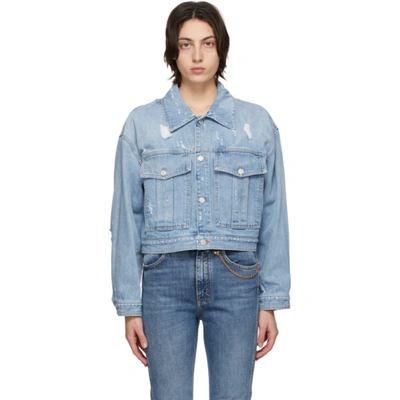 Givenchy Back Logo Destroyed Crop Denim Jacket In Blue