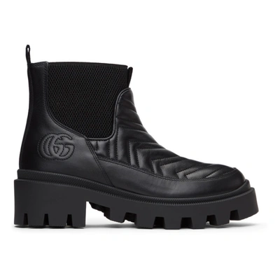 Gucci Frances Logo-embroidered Matelassé Leather Chelsea Boots In Black