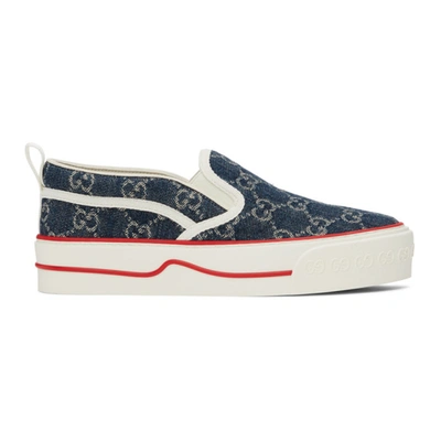 Gucci Tennis 1977 Slip-on Sneakers In Blue And Ivory Gg Denim