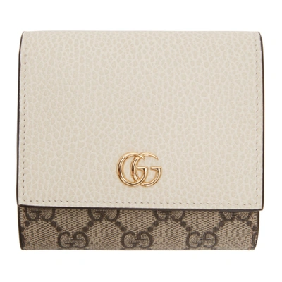 Gucci Beige & Off-white Small Gg Supreme Marmont Flap Wallet In 9096 White/beige