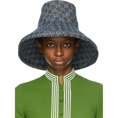 Gucci Wide-brim Gg-jacquard Denim Bucket Hat In Blue