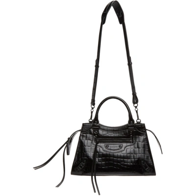 Balenciaga Black Croc Small Neo Classic Top Handle Bag