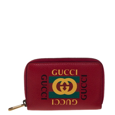 Pre-owned Gucci Red Printed Leather Zip Around Wallet
