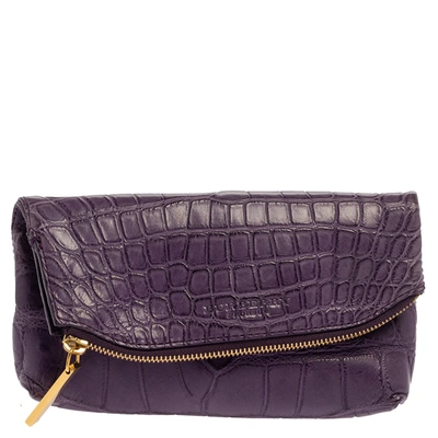 Pre-owned Burberry Indigo Alligator Kendal Fold Over Clutch In Purple