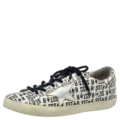 Pre-owned Golden Goose White Printed Leather Superstar Sneakers Size 38