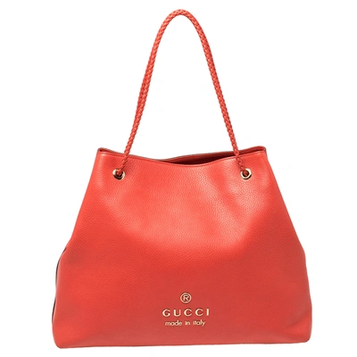 Pre-owned Gucci Red Braided Handle Leather Large Gifford Tote