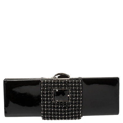 Pre-owned Giorgio Armani Black Beaded Embellished Patent Leather Clutch