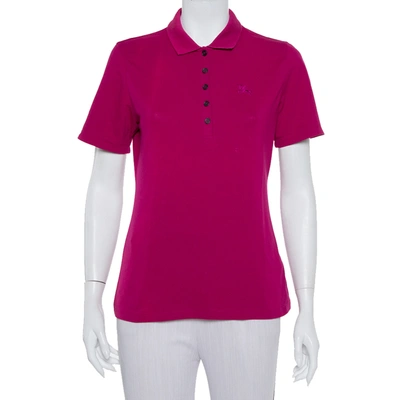 Pre-owned Burberry Brit Pink Logo Detail Polo T-shirt M