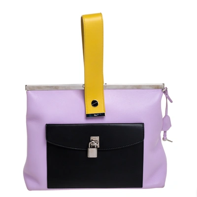 Pre-owned Dior Multicolor Leather Pocket Frame Clutch In Purple