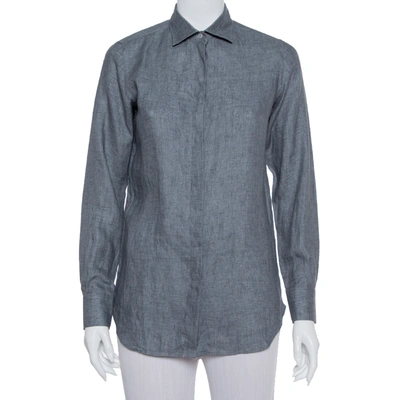 Pre-owned Loro Piana Grey Linen Button Front Shirt S