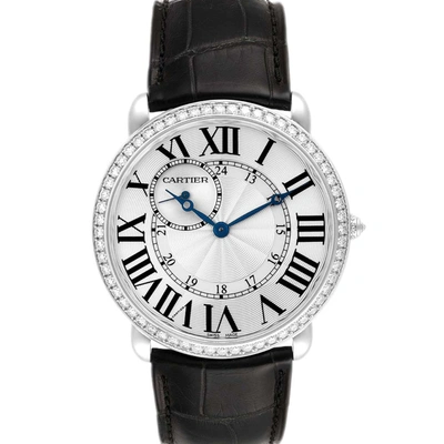 Pre-owned Cartier Silver Diamonds 18k White Gold Ronde Louis Wr007002 Men's Wristwatch 42 Mm