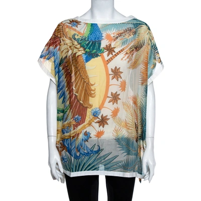 Pre-owned Hermes Multicolor Tropical Printed Cotton Button Detail Kaftan Top S