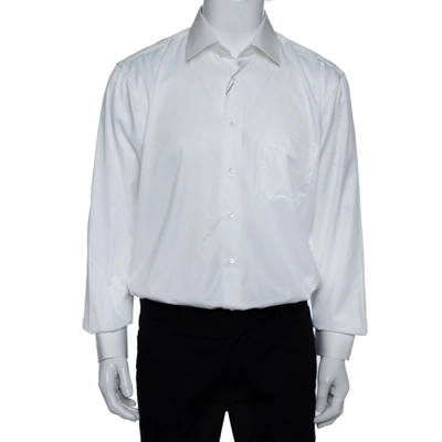 Pre-owned Balmain White Striped Cotton Long Sleeve Button Front Two Ply Shirt L
