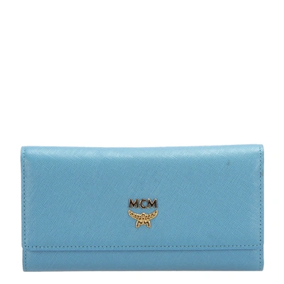 Pre-owned Mcm Blue Leather Ivana Bloom Trifold Wallet