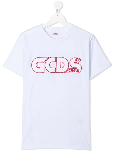 Gcds Teen Logo-embroidered T-shirt In White
