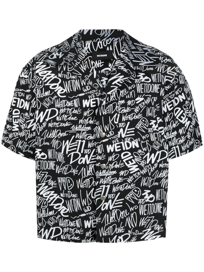 We11 Done All-over Logo Bowling Shirt In Black